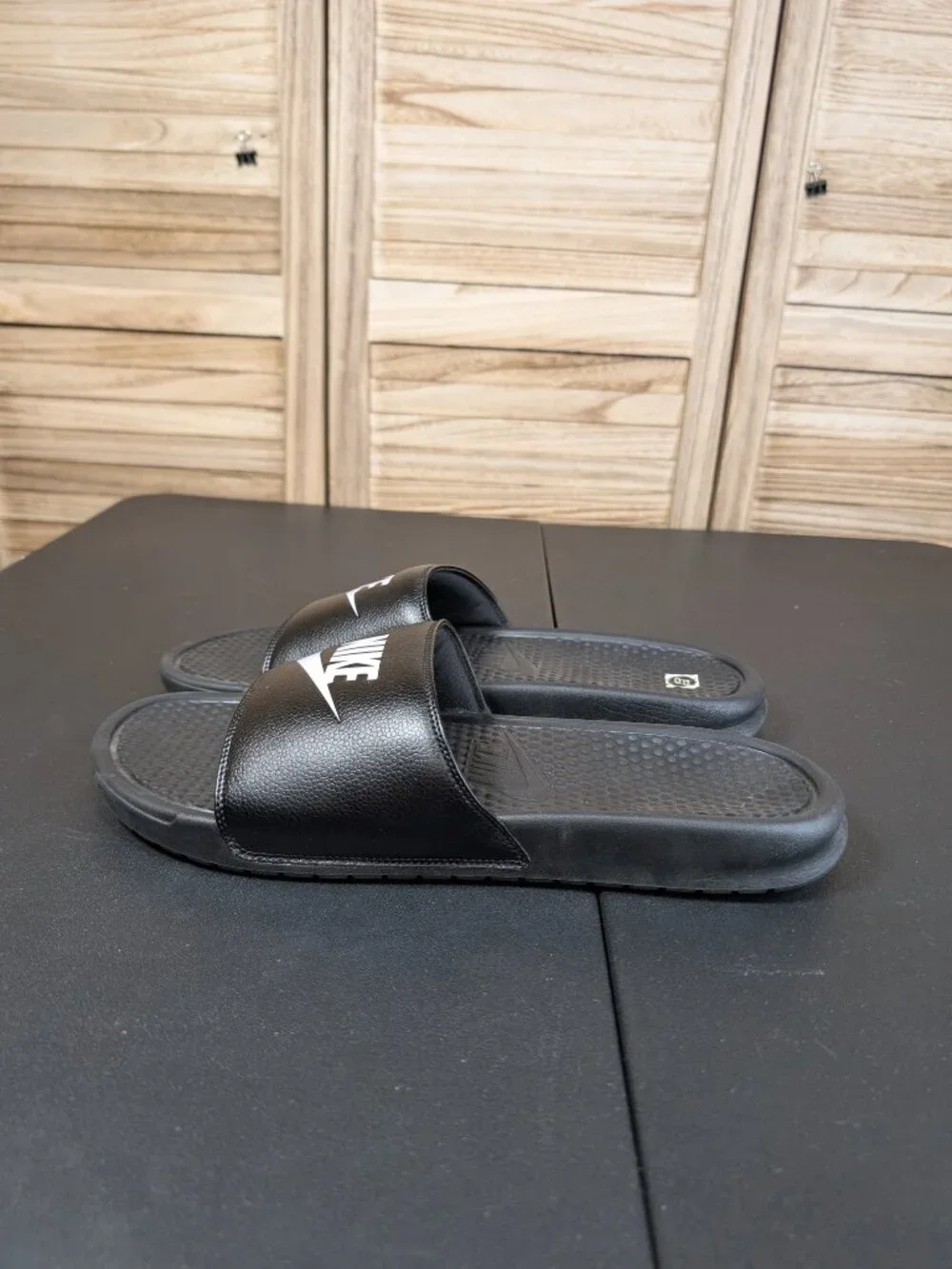 Nike Black Slides with White Swoosh Size 15